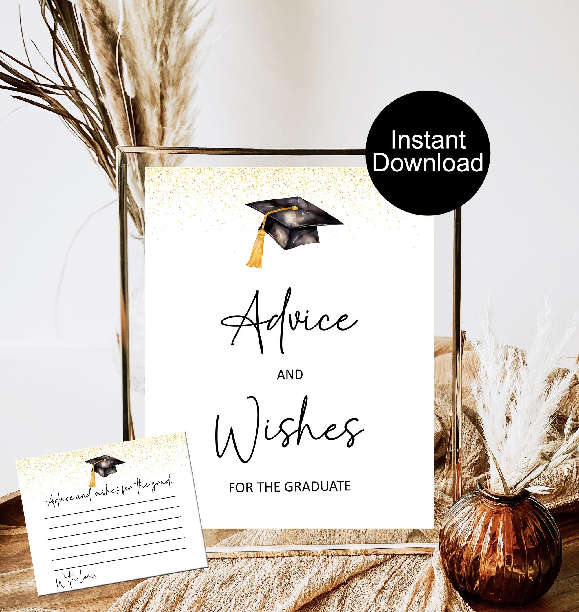 Advice and Wishes Graduate Sign, Graduation Memories, Well Wishes Cards, Graduation Party Game, Favorite Memory Card, Black and Gold