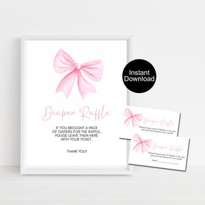Rosa Schleife Windel Raffle Tickets, druckbare Baby Shower Spiel, Ballett Dusche, Raffle Karten, Sofort Download, Kokette Thema, Mädchen-Baby-Dusche