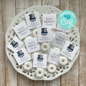 Editable Retirement Mint Favors, Retire Mint, Custom Mints, Police Theme, Printable Mint Toppers, Instant Download, Sweet Favor
