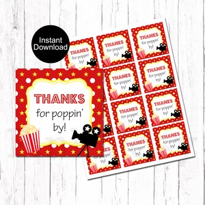 Movie Night Popcorn Tags, Birthday Treats Favor Tags, Movie Birthday Tags, Printable Movie Favor Tags, Birthday Gift Tags, Instant Download