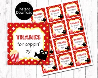 Film Nacht Popcorn Tags, Geburtstags Leckereien Favor Tags, Film Geburtstag Tags, druckbare Film Favor Tags, Geburtstag Geschenkanhänger, Instant Download