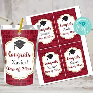 Editable Graduation Juice Pouch Labels, Class of 2024, Graduation Party ...