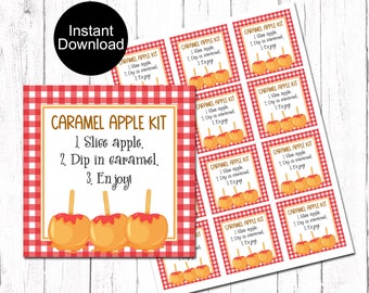 Caramel Apple Kit Tags, Caramel Apple Gift Tags, Instant Download, Printable Autumn Tags, Fall Gift Tags, Classroom Party, School Tags