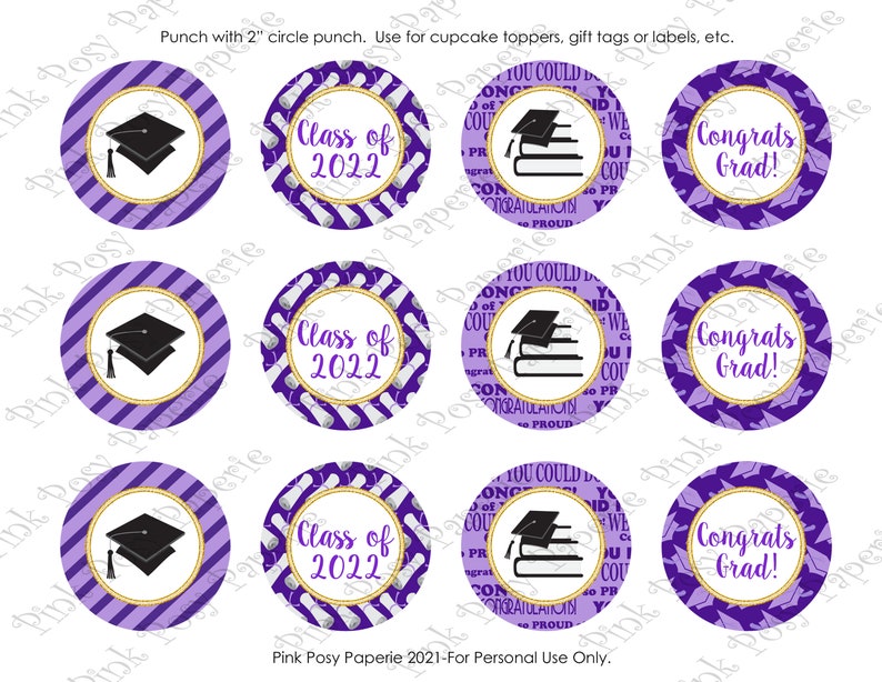 Purple Graduation Cupcake Toppers Purple Graduation Decor Etsy