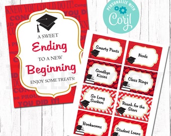 Editable Graduation Candy Labels, Candy Bar, Candy Buffet, Red Theme, Grad Party, Printable Sign, Instant Download, Class of 2023