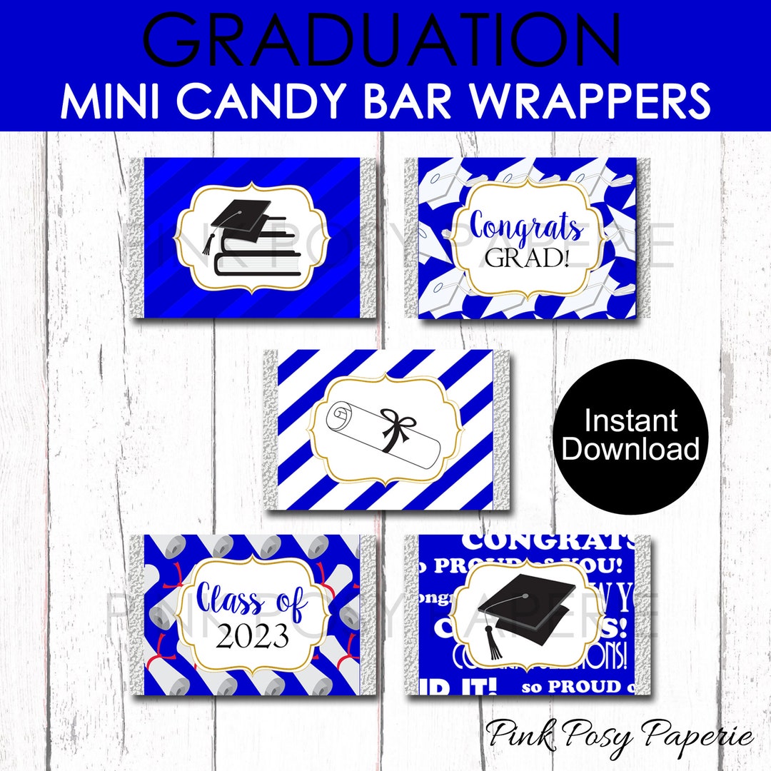 Graduation Mini Candy Bar Wrappers Royal Blue Chocolate - Etsy