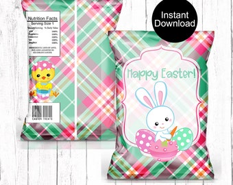 Easter Chip Bags, Bunny Chip Bags, Easter Basket Treats, Instant Download, Chip Bag Wrapper, Printable Chip Bags, Happy Easter