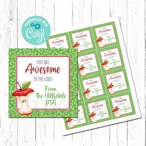 Editable Awesome to the Core Tags, Apple Gift Tags, Personalized Tags, Teacher Appreciation, Instant Download, Staff Appreciation Tags