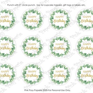 Birthday Cupcake Toppers. Greenery Cupcake Toppers, Birthday Party ...