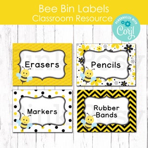 Editable Bin Labels, Bee Classroom Labels, Classroom Decor, Teacher Resource, Teacher Organization, Instant Download, Printable Bin Label