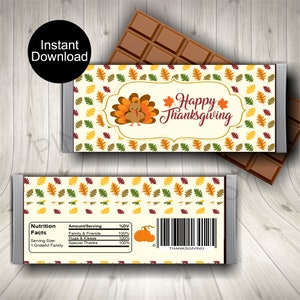 Thanksgiving Candy Bar Wrappers, Thanksgiving Favors, Table Favors, Printable Thanksgiving Wrappers, Turkey Wrappers, Instant Download