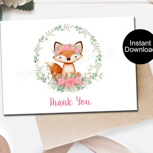 Cartes de remerciement renard, cartes de remerciement des bois, cartes à téléchargement immédiat, notes de remerciement imprimables, cartes de remerciement baby shower