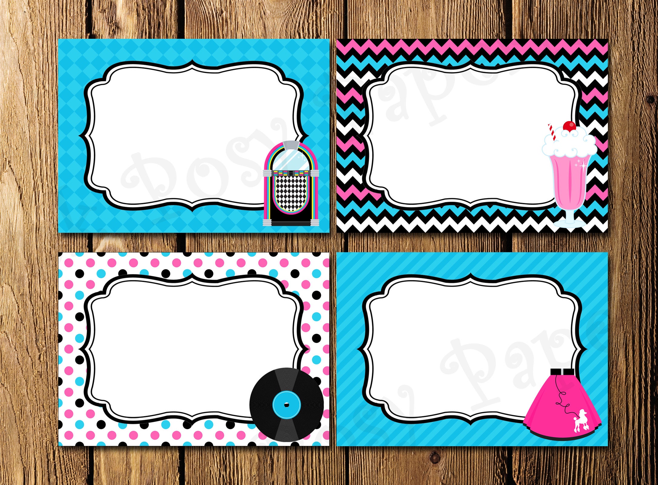 Printable 50s Sock Hop Birthday Party Food Labels Instant | Etsy