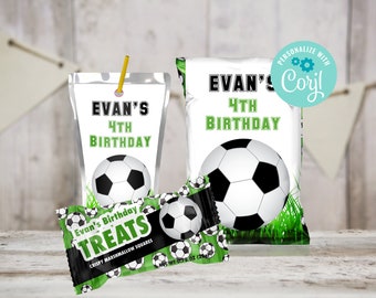 Soccer Party Bundle, Soccer Birthday Chip Bags, Printable Digital Favors, Instant Download, Juice Pouch Labels, Rice Cereal Treat Wrapper