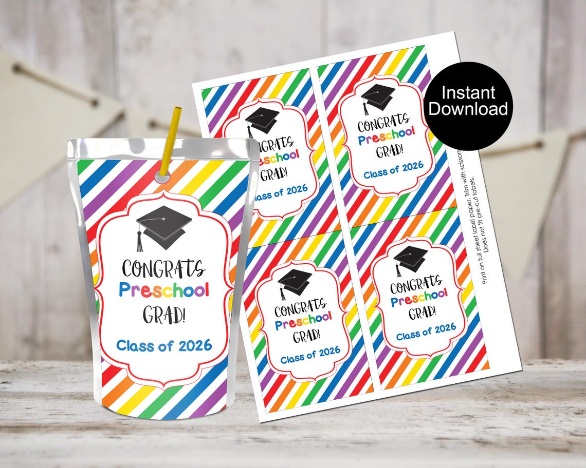 Preschool Graduation Juice Pouch Labels, Class of 2026, Graduation ...