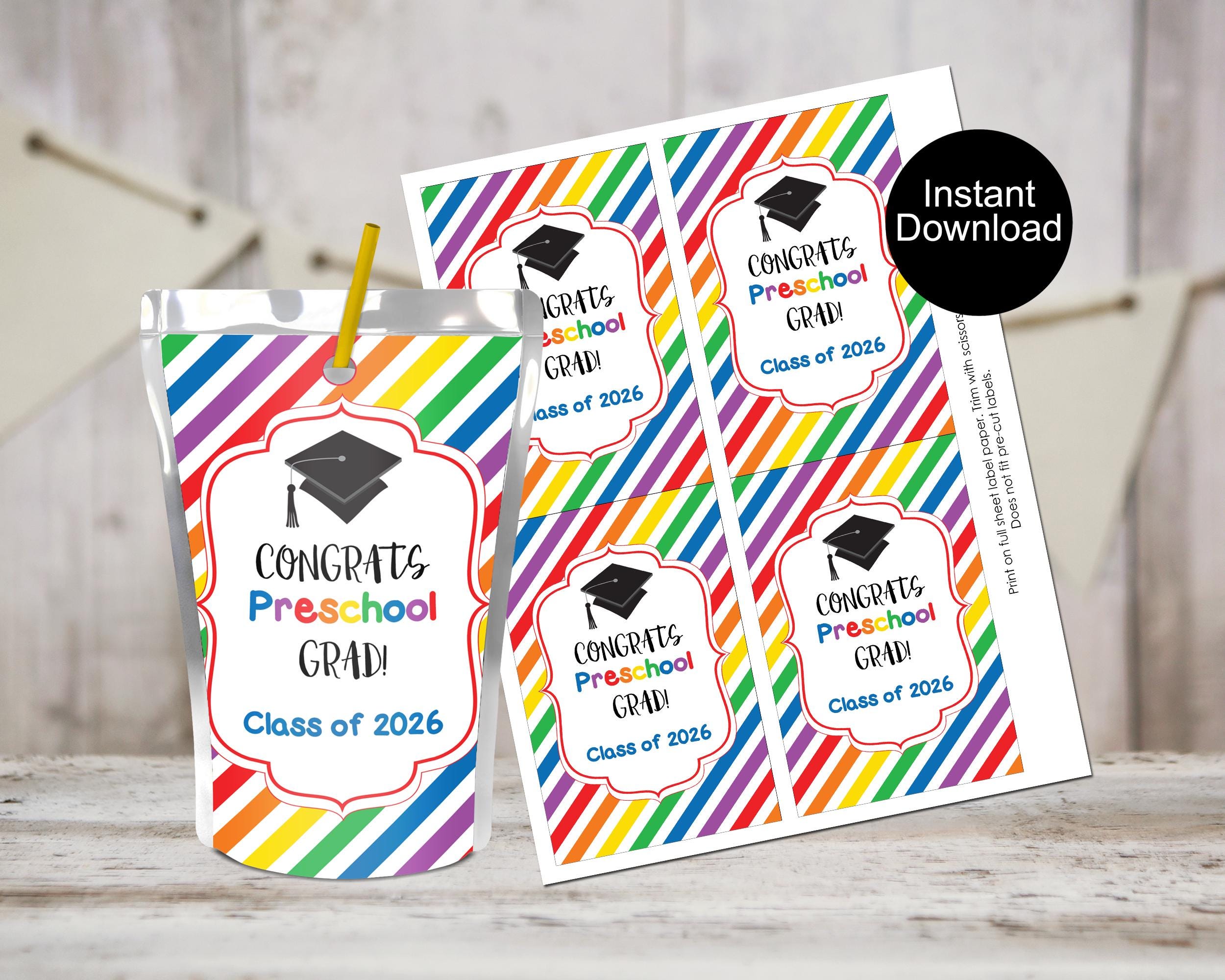 Preschool Graduation Juice Pouch Labels, Class of 2026, Graduation