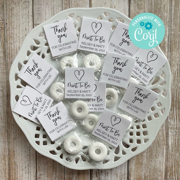 Bewerkbare bruiloft Mint gunsten, Mint to Be, aangepaste pepermuntjes, hart thema, afdrukbare Mint Toppers, Instant Download, receptie gunsten, bruids Mint