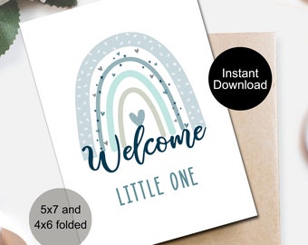 Printable Baby Card, Welcome Little One, Digital Baby Card, Digital Download Card, Instant Download, Welcome Greeting Card, Rainbow Card