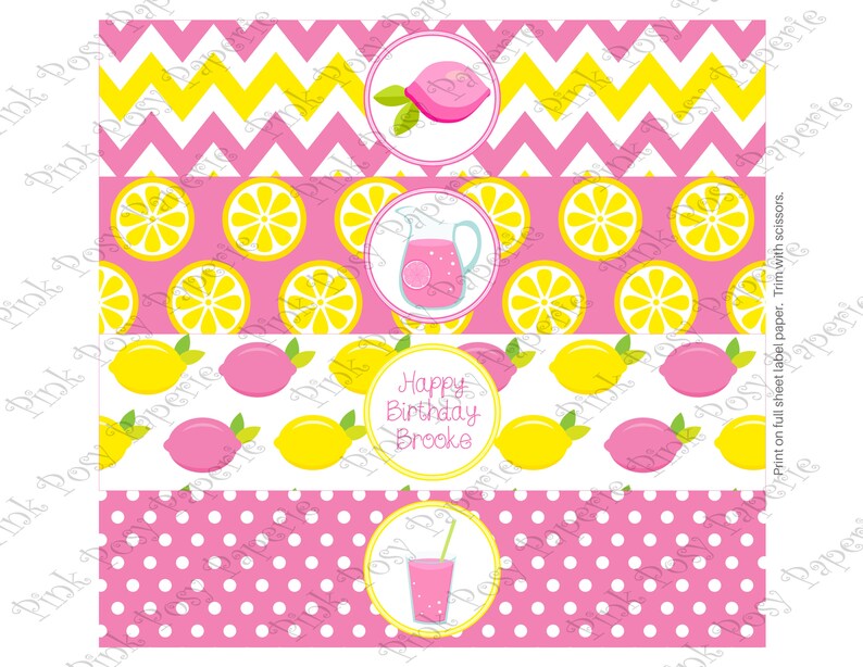 Editable Birthday Water Bottle Labels Pink Lemonade Bottle | Etsy