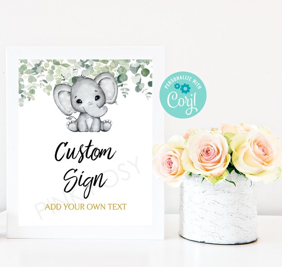 Editable Elephant Sign Custom Baby Shower Sign Printable | Etsy