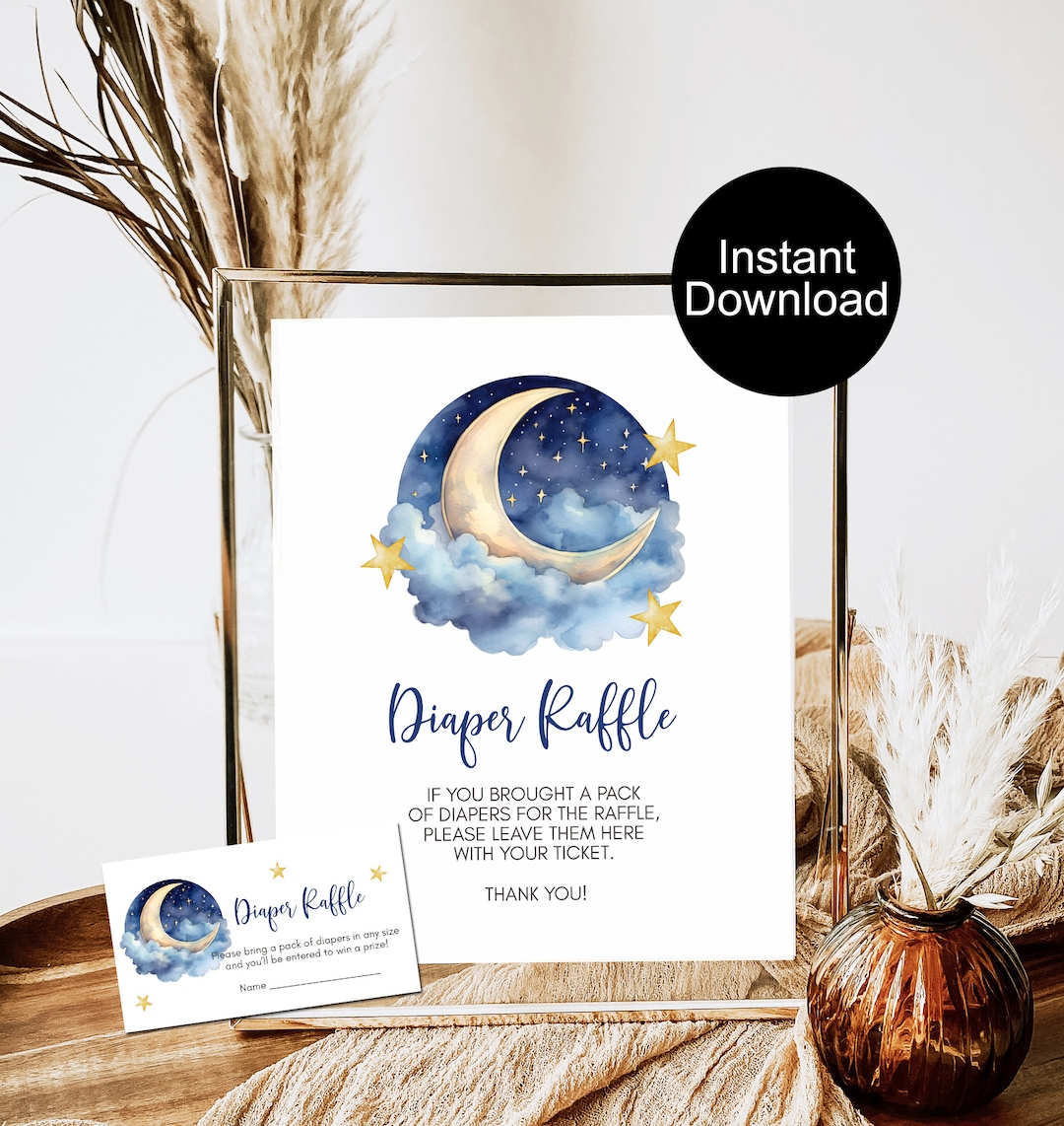 Over the Moon Diaper Raffle Tickets and Sign, Printable Baby Shower ...