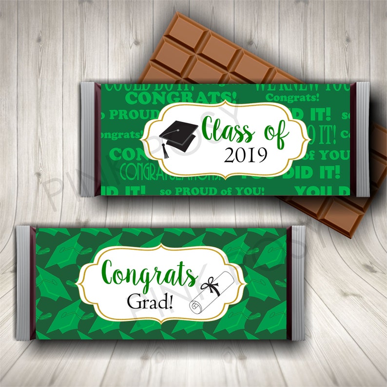 graduation candy bar wrapper green chocolate wrappers class etsy