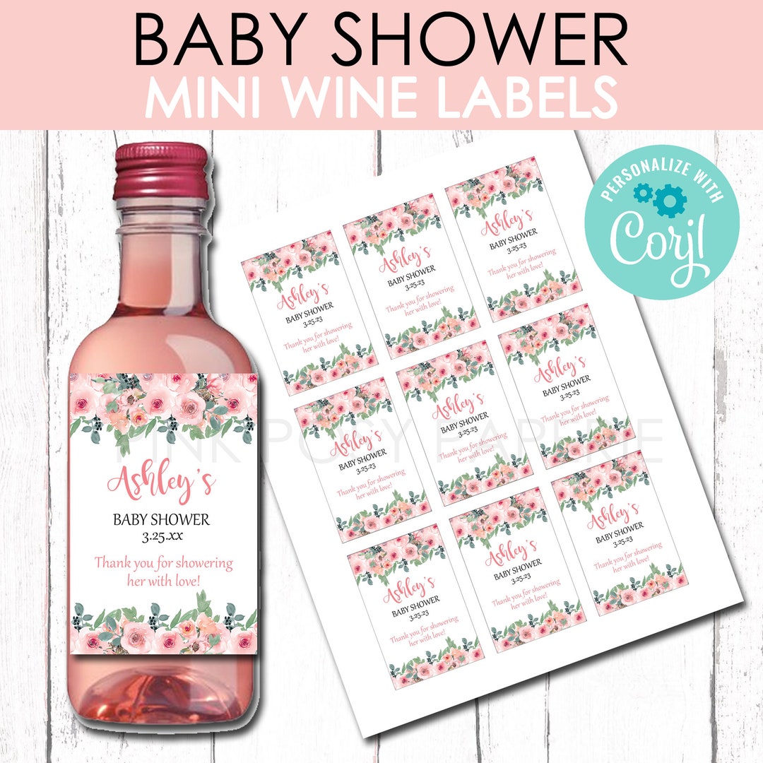 Baby Shower Mini Wine Labels, Baby Shower Wine Template, Printable Wine