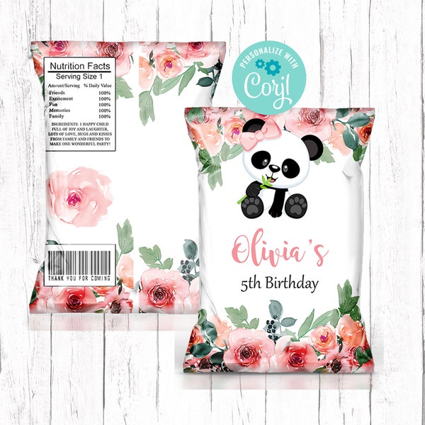 Editable Panda Birthday Chip Bags, Panda Girl Birthday, Party Favors for Guests, Birthday Party Favors, Instant Download, Editable Chip Bag