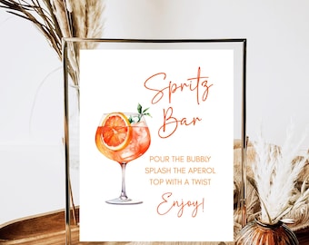Spritz Barskylt, Möhippadekor, Cocktailmeny, Kärlek vid första Spritz, Direktnedladdning, Alkoholhaltiga drycker, Bröllopsdekorationer