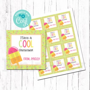 Editable Summer Tags, End of School Year Tags, Classmate Gift Tags, Teacher Tags, Have a Cool Summer, Instant Download, Printable Summer Tag