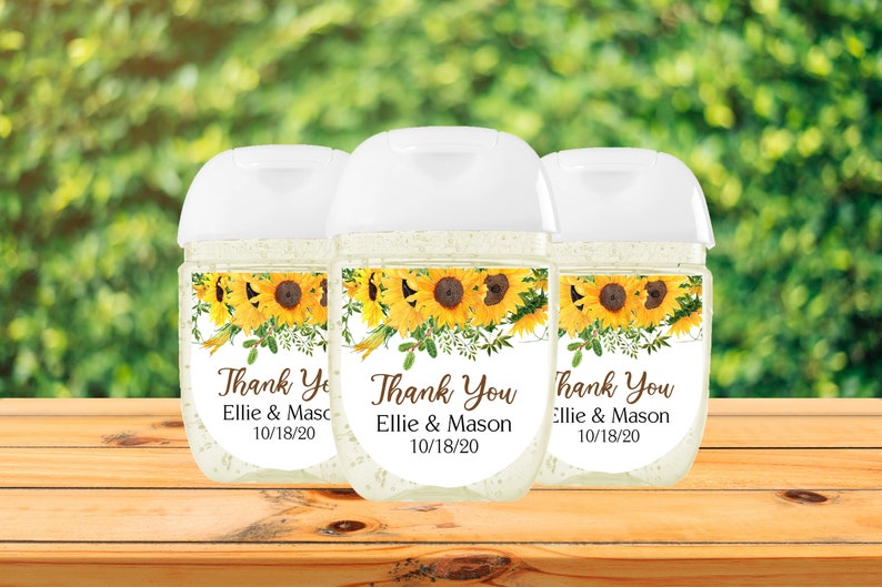 Wedding Hand Sanitizer Labels Sunflower Wedding Favors image 0