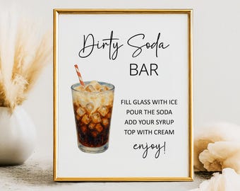 Dirty Soda Bar Sign, Minimalist Table Sign, Mocktail Menu Sign, Bridal Shower Decor, Instant Download, Baby Shower, Non Alcoholic Drinks