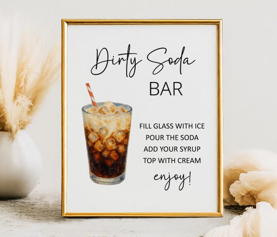 Dirty Soda Bar Sign, Minimalist Table Sign, Mocktail Menu Sign, Bridal Shower Decor, Instant Download, Baby Shower, Non Alcoholic Drinks