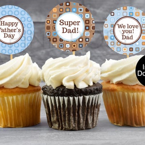 Fathers Day Cupcake Toppers, Printable Cupcake Toppers, Father's Day ...