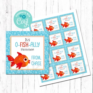 Étiquettes de fin d'année scolaire, étiquettes de poisson modifiables, étiquettes de cadeau de camarade de classe, étiquettes d'enseignant, été O-Fish-Ally, téléchargement instantané, étiquettes d'été imprimables