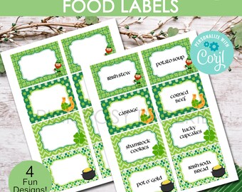 St Patrick's Day Food Labels, Printable Buffet Labels, St Patrick's Day Buffet Cards, Editable Food Cards, Instant Download, Name Tags