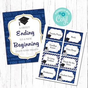 Editable Graduation Candy Labels, Candy Bar, Candy Buffet, Navy Blue Theme, Grad Party, Printable Sign, Instant Download, Class of 2024