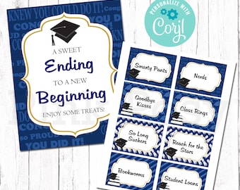 Editable Graduation Candy Labels, Candy Bar, Candy Buffet, Navy Blue Theme, Grad Party, Printable Sign, Instant Download, Class of 2024