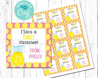 End of School Year Tags, Editable Lemonade Tags, Classmate Gift Tags, Teacher Tags, Sweet Summer, Instant Download, Printable Summer Tag