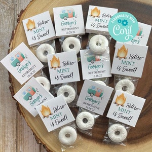 Editable Retirement Mint Favors, Retire Mint, Custom Mints, Camper Theme, Printable Mint Toppers, Instant Download, Camping Retirement
