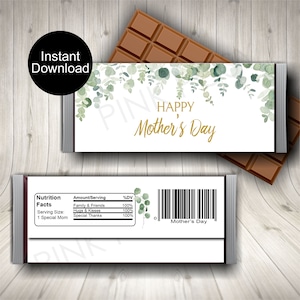 Mother&#39;s Day Candy Bar Wrappers, Mother&#39;s Day Favors, Greenery Theme, Printable Candy Wrappers, Chocolate Bar Wrapper, Instant Download