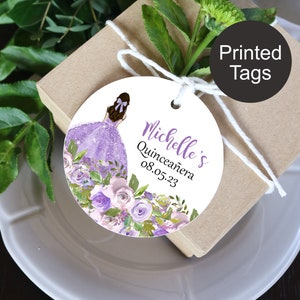 Quinceanera Gift Tags, Quinceanera Party Favors, Mis Quince Tags, Lavender Floral Tags, 15th Birthday Tags, Personalized Favors for Guests