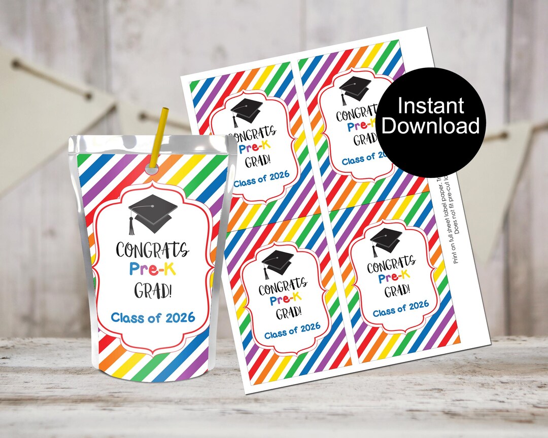 Pre-k Graduation Juice Pouch Labels, Class of 2026, Graduation