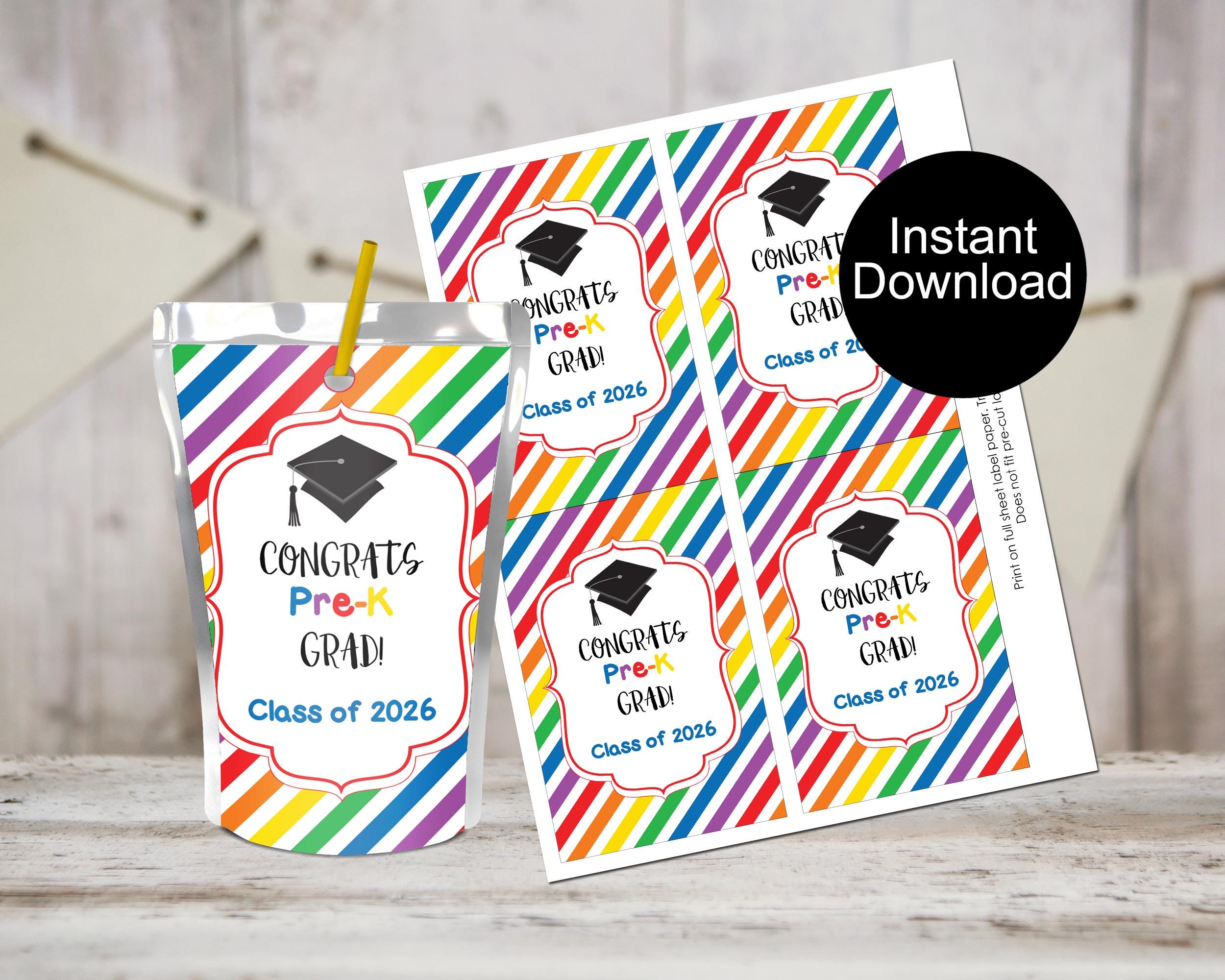 Pre-k Graduation Juice Pouch Labels, Class of 2026, Graduation