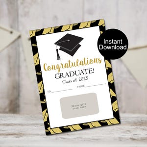 Carte-cadeau pour l'obtention du diplôme, Carte-cadeau à imprimer, Carte pour l'obtention du diplôme universitaire, Carte pour l'obtention du diplôme d'études secondaires, Carte-cadeau or Félicitations pour diplômé