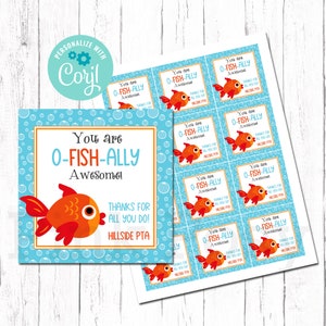 Je bent O-Fish-Ally Awesome Tags, bewerkbare vistags, leraarwaarderingstags, viskrakertags, direct downloaden, afdrukbare goudvistag