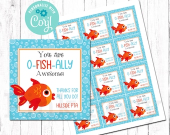 You are O-Fish-Ally Awesome Tags, Editable Fish Tags, Teacher Appreciation Tags, Fish Cracker Tags, Instant Download, Printable Goldfish Tag