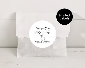 He Put a Ring On It Labels, Bridal Shower Stickers, Diamond Ring Labels, Engagement Party Favor Labels, He Popped the Question, Minimalist