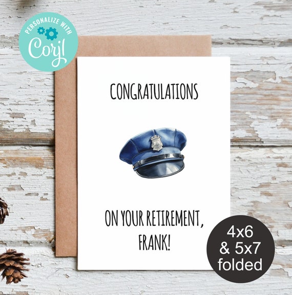 Editable Retirement Card, Police Retirement, Printable Card, Digital Greeting Card, Instant Download, Retirement Card for Men