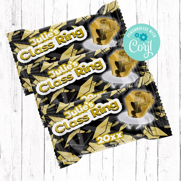 Editable Graduation Class Ring Treats, Grad Party Treats, Graduation Favors, Black Gold Graduation, Personalized Wrappers, Class of 2023